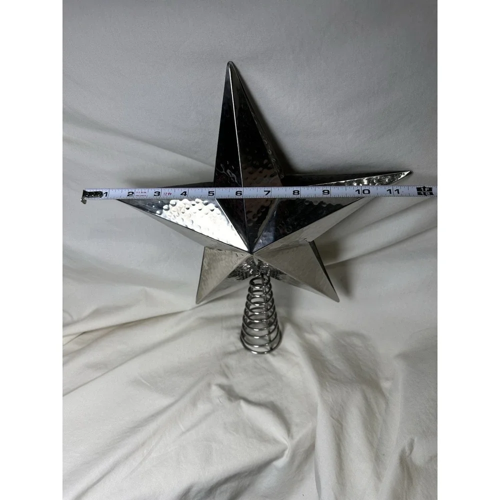 Large Metal‎ Christmas Tree Topper Star Silver Hammered Rustic Decor